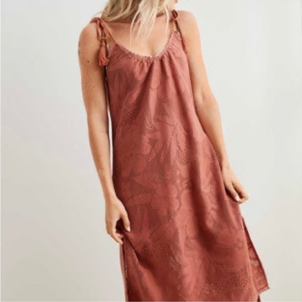 Aerie Canyon Creek Rust Orange Tie-Shoulder Pointelle Midi Coverup Dress